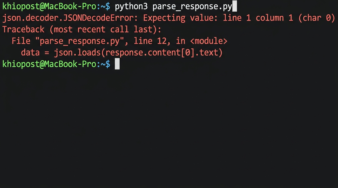 Claude API — JSON 파싱 에러 발생 화면
