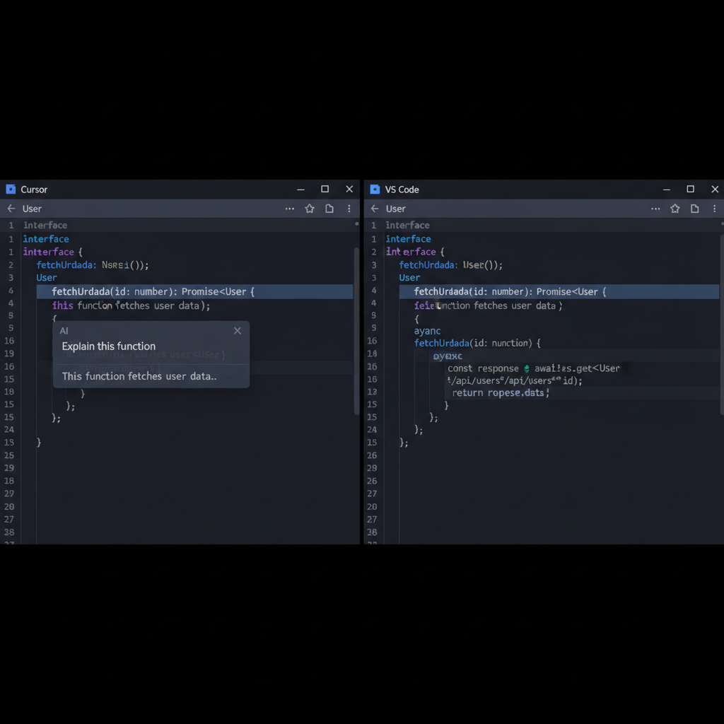 Cursor VS Code 비교 — 에디터 화면 나란히