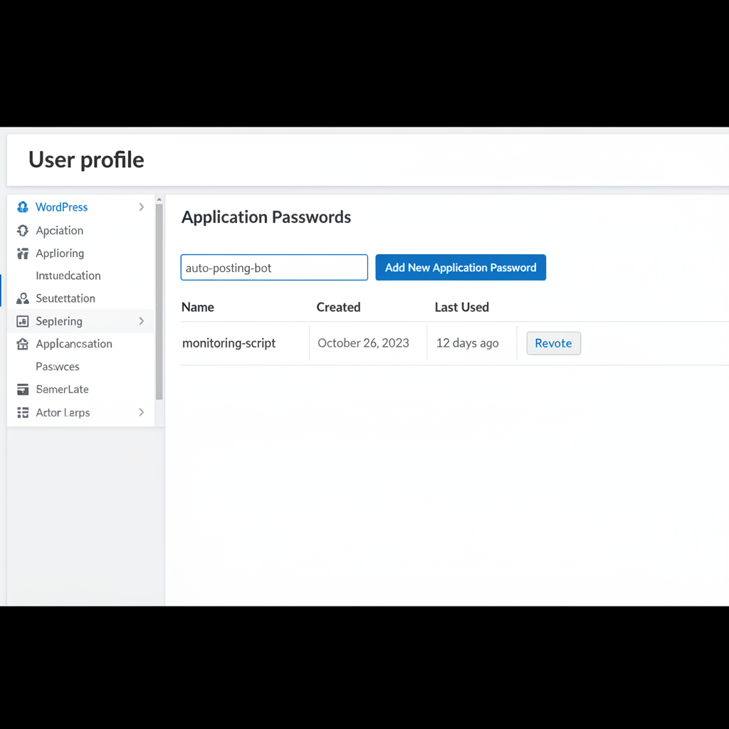 WordPress Application Passwords 설정 화면