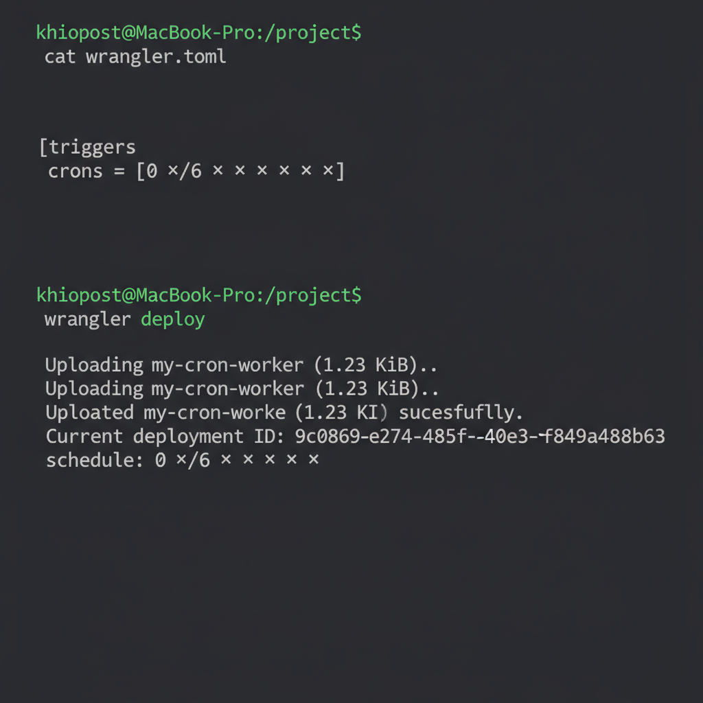 Cloudflare Workers Cron Trigger wrangler deploy 터미널